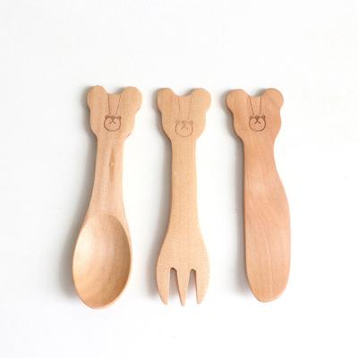 China New Cartoon Bear Disposable Wooden Spoon Wooden Tableware Children's Wooden Knife, Fork And Spoon for sale