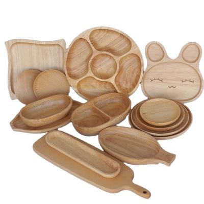 China Disposable Factory Direct Easy Clean And Lightweight Wooden Round And Rectangle Steak Plates Wooden Dish Dishes for sale