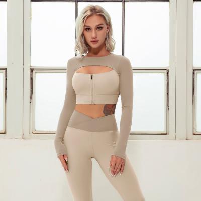 China Breathable Sportswear Sets Yoga Sets Short Yoga Leggings With Long Sleeve Crop Top Nylon Custom LOGO for sale