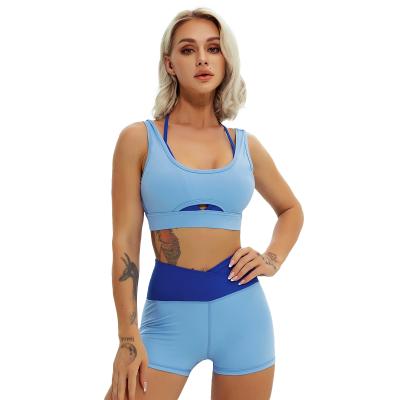 China Breathable Gym Fitness Sets Yoga Wear Yoga Sets Fitness Women 2 Piece Sports Bra With Shorts Bluey Cool Clothing Sportswear for sale