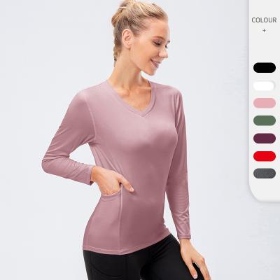 China High Quality QUICK DRY Sportswear High Quality Fitness T-shirt Long Sleeves Workout Clothing With Pocket for sale