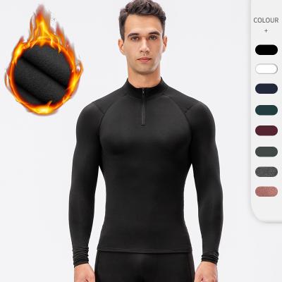 China 2021 New Design Autumn Winter Workout T-Shirts Men's Long Sleeve Anti-pilling Short Fleece Lined Fleece With Half Zipper Stand-Up Collar for sale