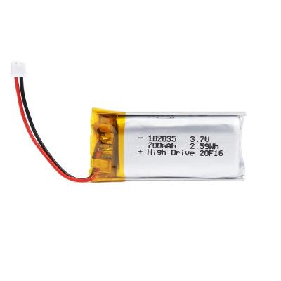 China Toys drive high 102035 3.7v 700mAh lithium polymer battery 102035 lipo battery for IoT/Lora/LPWAN/NB-IOT devices for sale