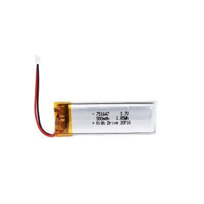 China Lipolymer factory wholesale Highdrive 751647 3.7v 500mAh lithium polymer battery 1.85wh lipo battery for sale