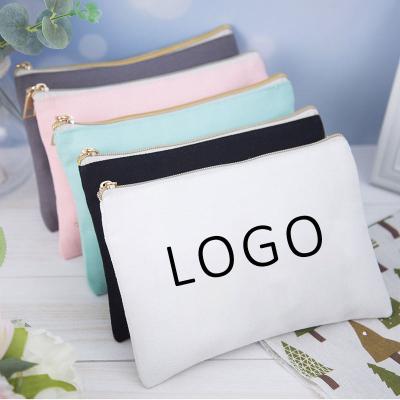 China Cosmetic Storage Cotton White Eco Friendly Custom Small Zipper Pouch Make Up Bags Simple Canvas Makeup Cotton Cosmetic Bag With Logo for sale