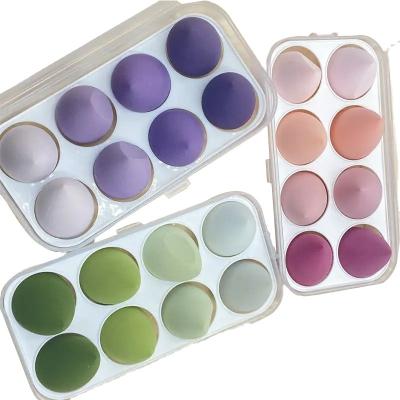 China Custom Cosmetic Tools 8 Pcs Logo Makeup Sponge Blending Soft Foundation Beauty Makeup Sponge Blender Set With Box for sale