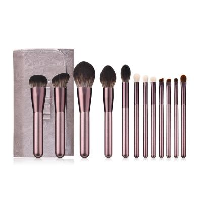 China Angular Blush Logo Makeup Brush Set Custom 12 Piece Synthetic Hair Chocolate Vegan Makeup Brushes With Bag for sale