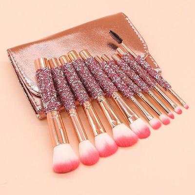 China 10pcs Crystal Diamond Make Up Foundation Brush Glitter Rhinestone Smudge Brush Handle Set With PU Bag Makeup Brushes for sale