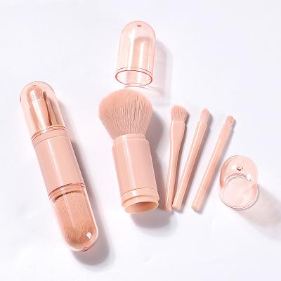 China Angular Blush New Style Portable Makeup Brush Soft Double Sided Retractable 4 in 1 Mini Portable Travel Makeup Brush Set for sale