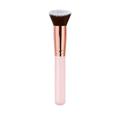 China Hot Selling Smudge Brush Blush Cosmetic Cute Simple Pink Wooden Base Kabuki Powder Brush Makeup Brush Single Handle for sale