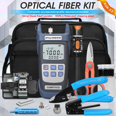 China FTTH Fiber Optic Tool Kit with Fiber Fibra Optica Power Meter and Visual Fault 10mW Locator AUA-X3 Pitch Gray FTTH Tool for sale