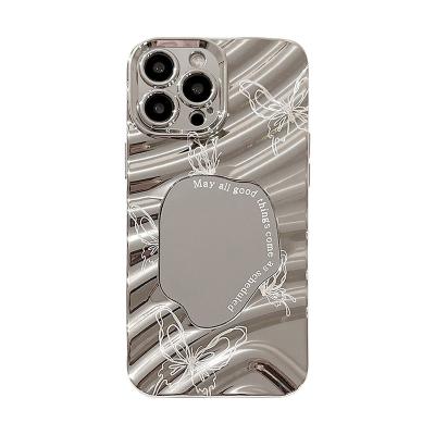 China Shockproof Popular Electroplated silver corrugation mirror smartphone case for iphone15 14promax 13pro 11 12 custom pattern for sale