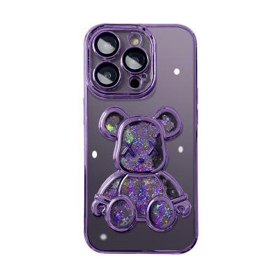 China Shockproof Quicksand Violent Bear with Lens Film Phone Case Suitable for iPhone15/14/13/12/11promax Electroplated 78P Transparent Soft Case for sale