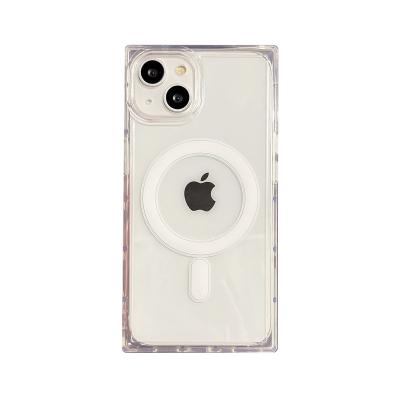 China Shockproof Square and simple transparent magnetic suction phone case suitable for wholesale by iPhone 14/13/12 promax manufacturers for sale