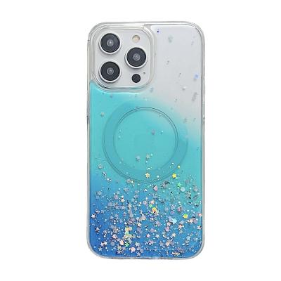 China Shockproof Fashionable gradient glitter powder drop glue magnetic phone case suitable for iPhone 14/13/12/11 promax for sale