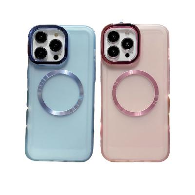 China Shockproof Electroplated lens ring frosted magnetic suction phone case suitable for iPhone 14 13 12 11 promax for sale