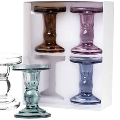 China Europe styple factory wholesale chic glass pillar candle holder multiple colors candle holders for table centerpieces for sale