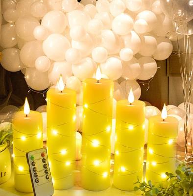 China Birthdays 182 Factory Wholesale LED Remote Wax Battery Pillar Moving Flickering Flameless Candles Set For Event Proposal Decor for sale