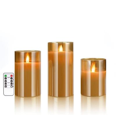 China SWS180 Birthdays Flameless Glass Jar Candles Battery Operated Paraffin LED Candle Holder Votive Set of 3 with Remote Control for sale