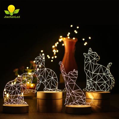 China Lovely Cat 3D Table Lamp Modern USB Acrylic Wooden Light USB LED Bedroom Base Night Light For Home Decoration for sale