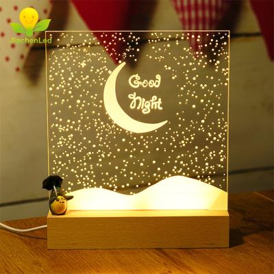 China Eco-friendly Wholesale 3D Acrylic Wood Base Led Night Light DIY for sale