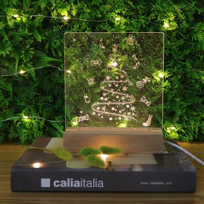 China Eco-Friendly Christmas Gift For Kids 3D Carved Inside Acrylic Wooden Night Light Mood Lamp for sale