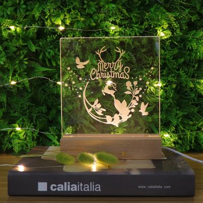 China 3D Eco-Friendly Christmas Gift Carved Inside Wooden Night Light Base Mood Lamp for sale