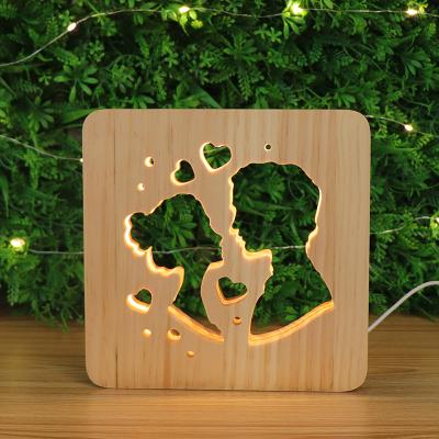 China Best Selling Modern Cute 3D Night Wooden Lamp With Usb Cable Led Mood Light Keepsake Gift For Girlfriend Boyfriend Wedding for sale