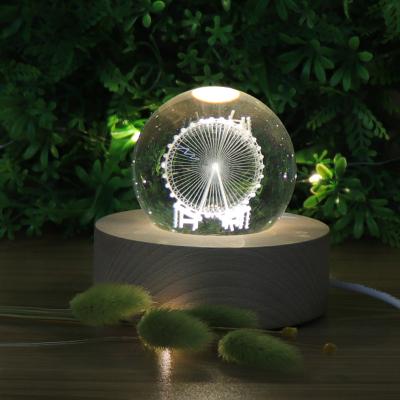 China 2020 Amazon Hot Selling Indoor Room Gift Crystal Ball 3D Electronic Night Light with USB Port Led Moon Rechargeable Lamp for sale