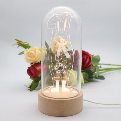 China Modern Creative Decoration Light Wooden Base Table Lamp Led Acrylic Glass Dome With Base for sale