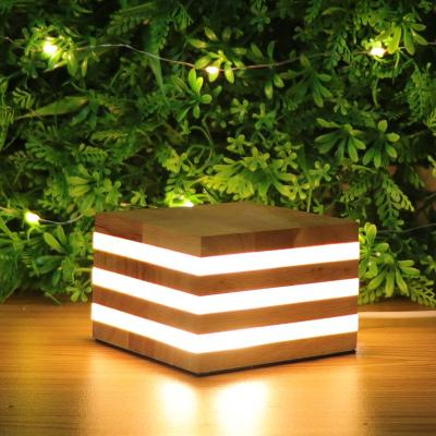 China Bed Room Creative Indoor Wood Square Table Lamp Night Light Mood Lamp for sale