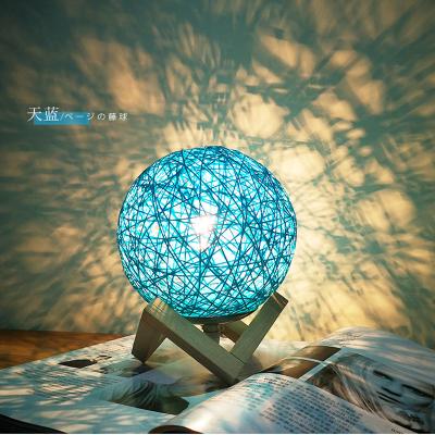 China Eco-friendly Decor Lamp Rattan Ball Night Light Christmas Gift 3D Wood Base Illumination LED Night Light for sale