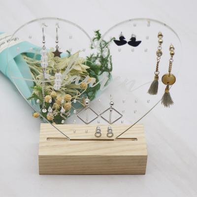 China Wholesale Modern Jewelry Display Acrylic Rack With Wooden Base For Earrings And Necklace for sale