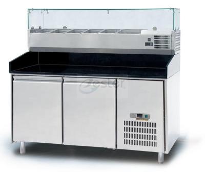 China Single-Temperature 3 Doors Stainless Steel Pizza Prep Table Connecting to Salad Bar/Pizza Preparing Work Table for sale