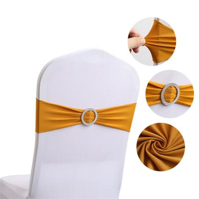 China Wedding Event Decoration Banquet Party Solid Color Decorative Bow Straps Polyester Stretch Buckle Elastic Chair Sash For Hotel Wedding for sale