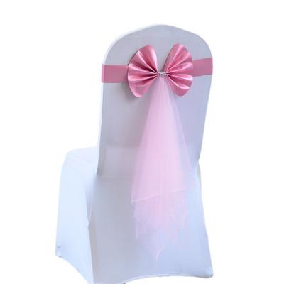 China Wedding Party Event Decoration Elastic Spandex Yarn Chiffon Chair Sashes Bow Tie Chair Band Banquet Flower Back Cover Hotel Party Decoration for sale