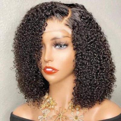 China Kinky Curly Short Bob Wigs Human Hair Lace Front Deep Wave HD Body Wave Cheap Custom Peruvian Lace Frontal Wig Kinky Curly Short Bob Wigs For Black Women for sale