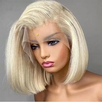 China Cheap Body Wave 613 Honey Blonde Colored Bob Wig, Hd Transparent Raw Virgin Full Lace Hair Wig, Short Bob Wig Human Hair Lace Front for sale