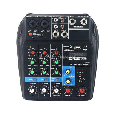 China Newest Karaoke Mixer BMG 4 Channel Mini Portable Audio Mixer Mixing Console with BT Disc Phantom Power 48V DSP Effect for sale