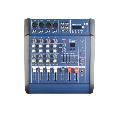 China 350W Home Studio 4 Channel + 350W USB Blueteeth Power Powered Audio Sound Mixer Mixing Console with Built in Amplifier for sale