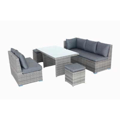 China Comfortable Fashion And Simple Style Outdoor Garden Furniture Dining Rattan Sofa Set With Lounge Table for sale