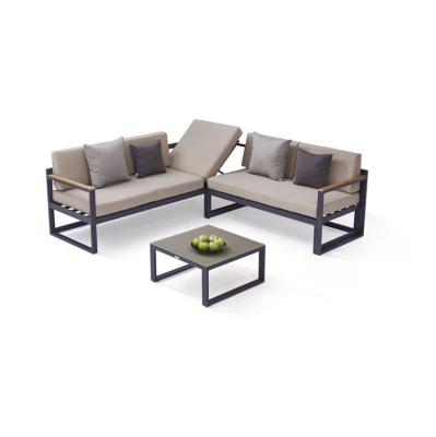 China Comfortable Hot Sale Foldable Garden Furniture Set Leisure Outdoor Simple Aluminum Frame Sofa Cushion Garden Chairs And Modern Table Set for sale