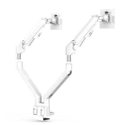 China Dual Monitor Desk Mount Aluminum Bracket, White Flexible Shock Absorber Height Adjustable Desk Mount Arms for sale