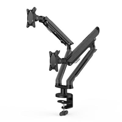 China New Full Motion Pivot Monitor Arm Dual Monitor Desktop Aluminum Mount Stand With Shock Absorber 17-30 Inch Monitors Up To 7KG for sale