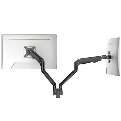 China Fully Adjustable Aluminum Dual Monitor Desk Mount Shock Absorber Monitor Arm For Computer Screen Max Flat Curved 8KG for sale