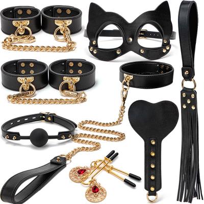 China SM Game Play Adult BDSM Bondage Handcuff Bracelets SM Game PU Leather With Suitcase Sex Toys For Couples for sale