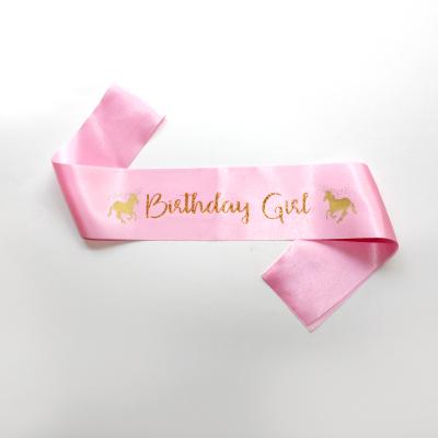 China Wholesale Birthday Party Decoration Factory Baby Birthday Party Supplies Girl Pink Glitter Unicorn Birthday Sash for sale