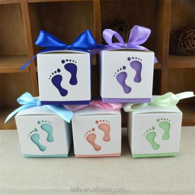 China Recycled Materials Kids Birthday Gift Box Baby Shower Favors Baby Feet Gift Box Candy Box for sale