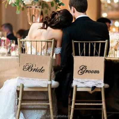 China Burlap Wedding Banner Burlap Lace Mr. and Mrs. Bride and Groom Hessian Chair Banner Rustic Signs for sale