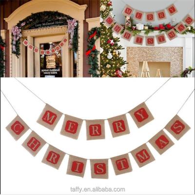 China Burlap Burlap Country Merry Christmas Letter Garlands Banner Hessian Bunting for sale